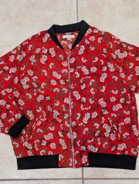 Truly 4 You Red Floral Print Bomber Jacket Size PL